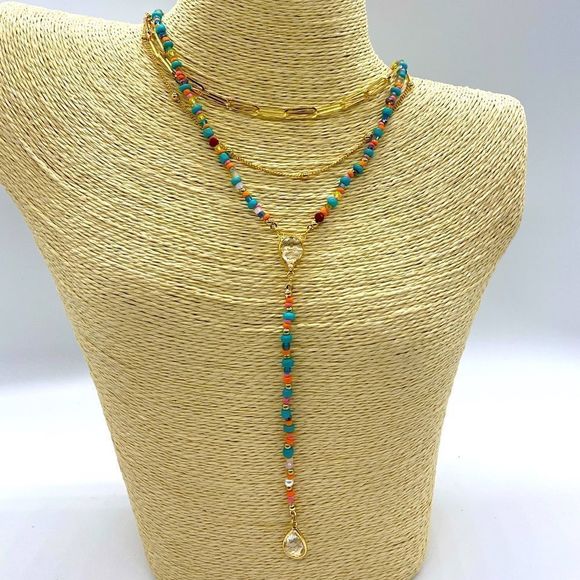 ✨Ann Taylor BoHo LOFT 3-Layer Beaded Necklace🍸✨ - Picture 1 of 5